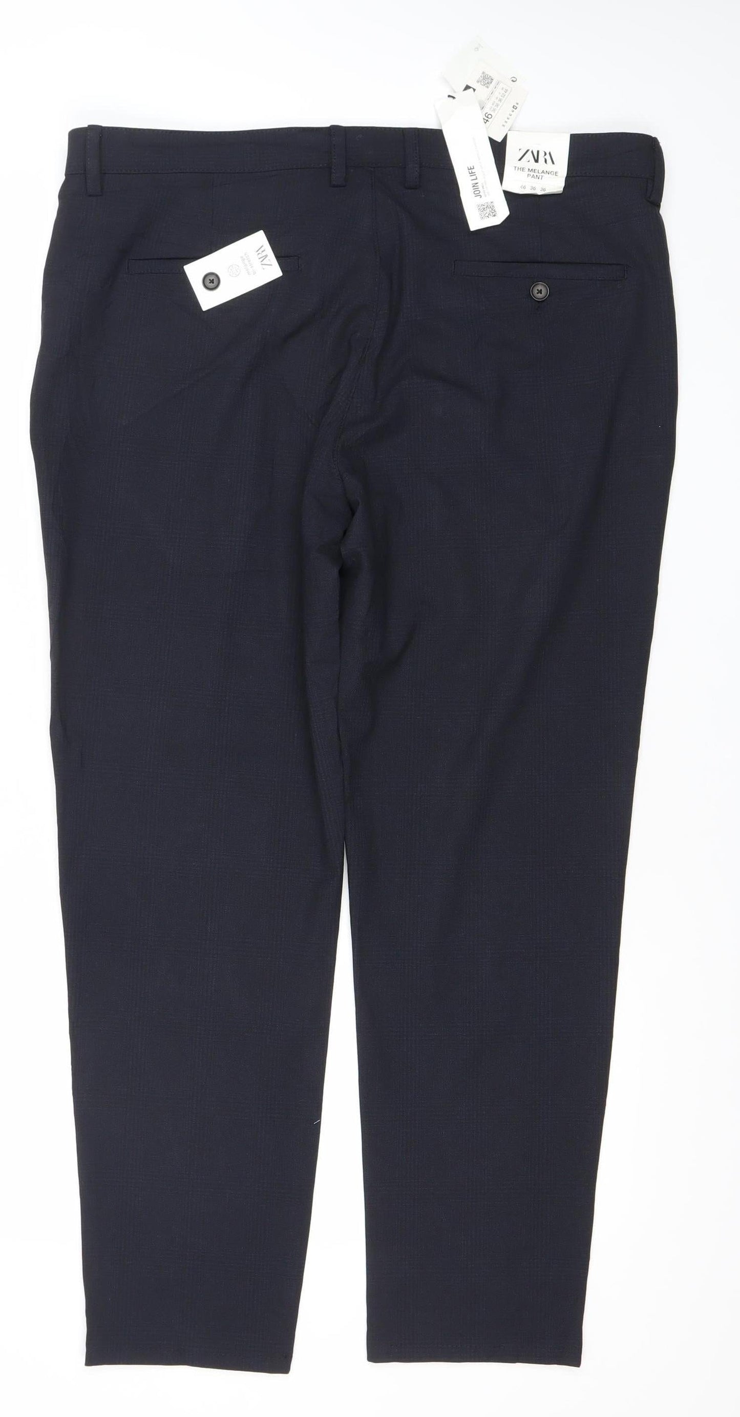 Zara Men’s Blue Slim Fit Check Dress Pants Trousers Size L 36W