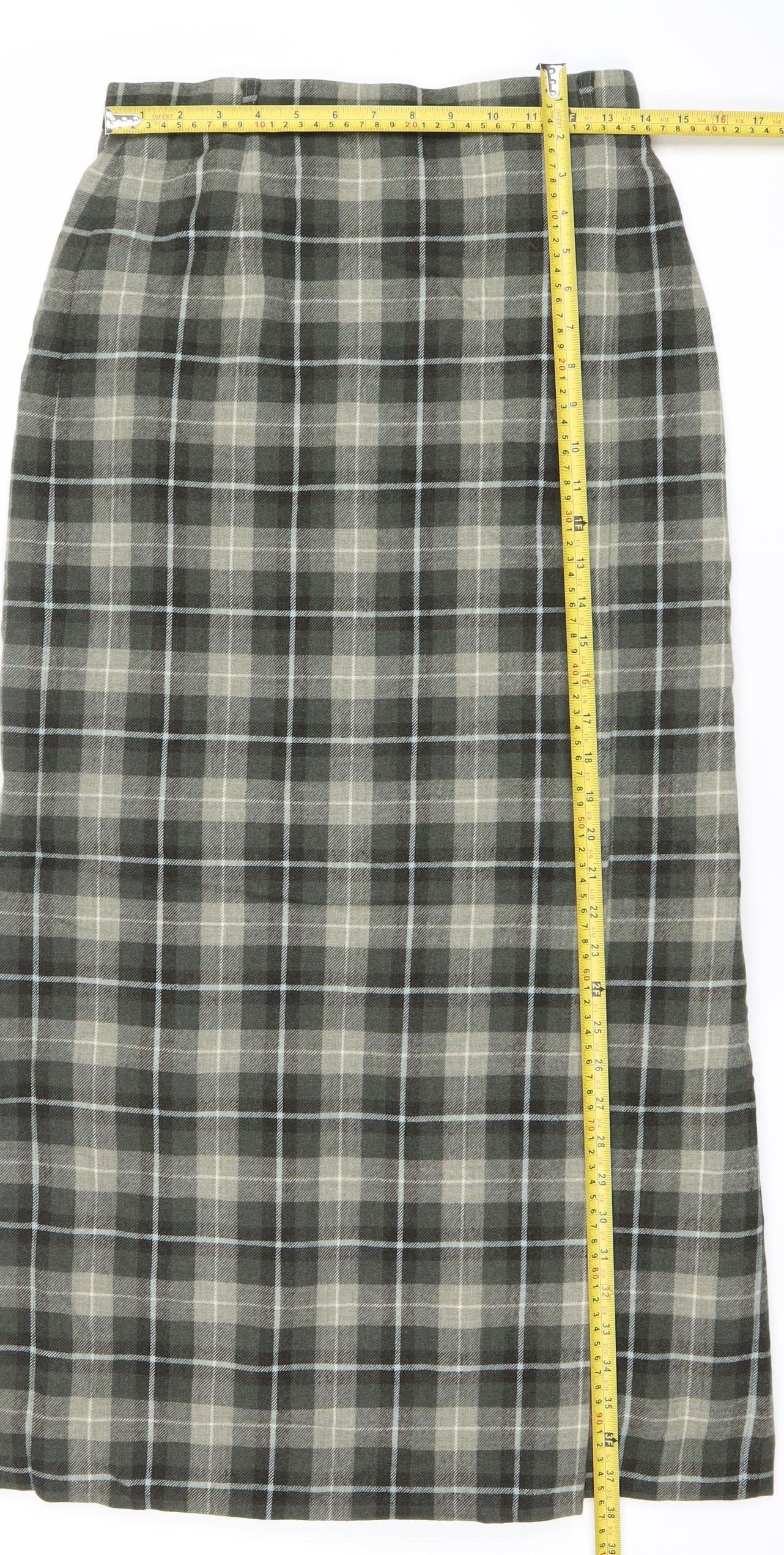Basler Women Grey Plaid Wool Pencil Skirt Size 12 Knee Length