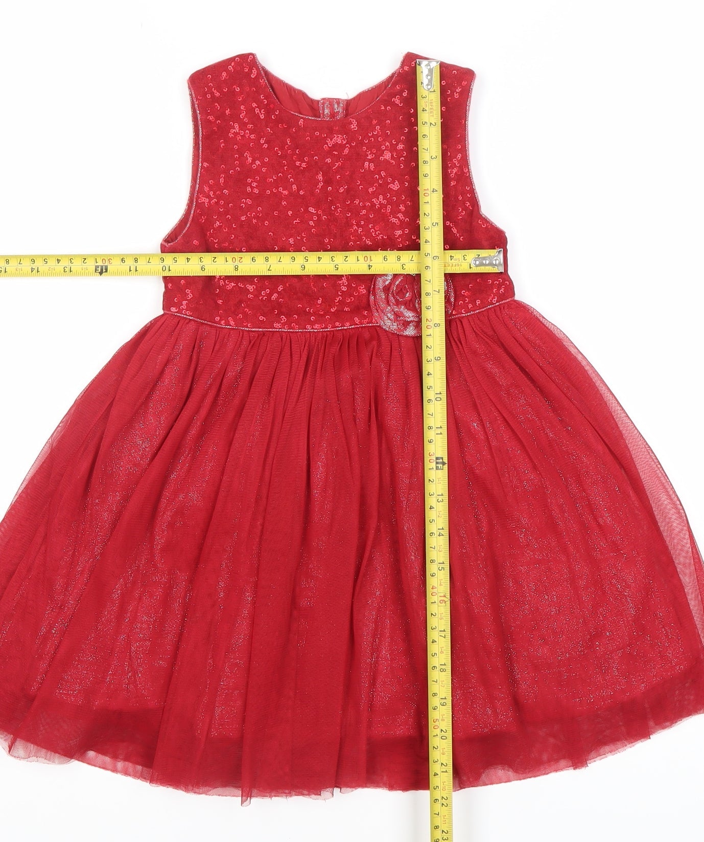M&Co Girls Red 4-5 Years Tutu Party Dress Sequin Flower Sleeveless