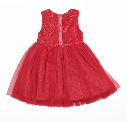 M&Co Girls Red 4-5 Years Tutu Party Dress Sequin Flower Sleeveless