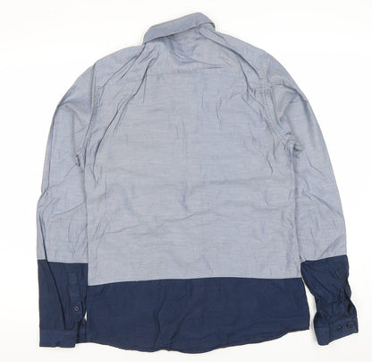 Topman Mens Blue XS Colourblock Cotton Long Sleeve Dress Shirt