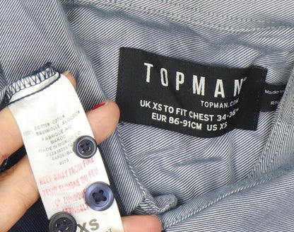 Topman Mens Blue XS Colourblock Cotton Long Sleeve Dress Shirt