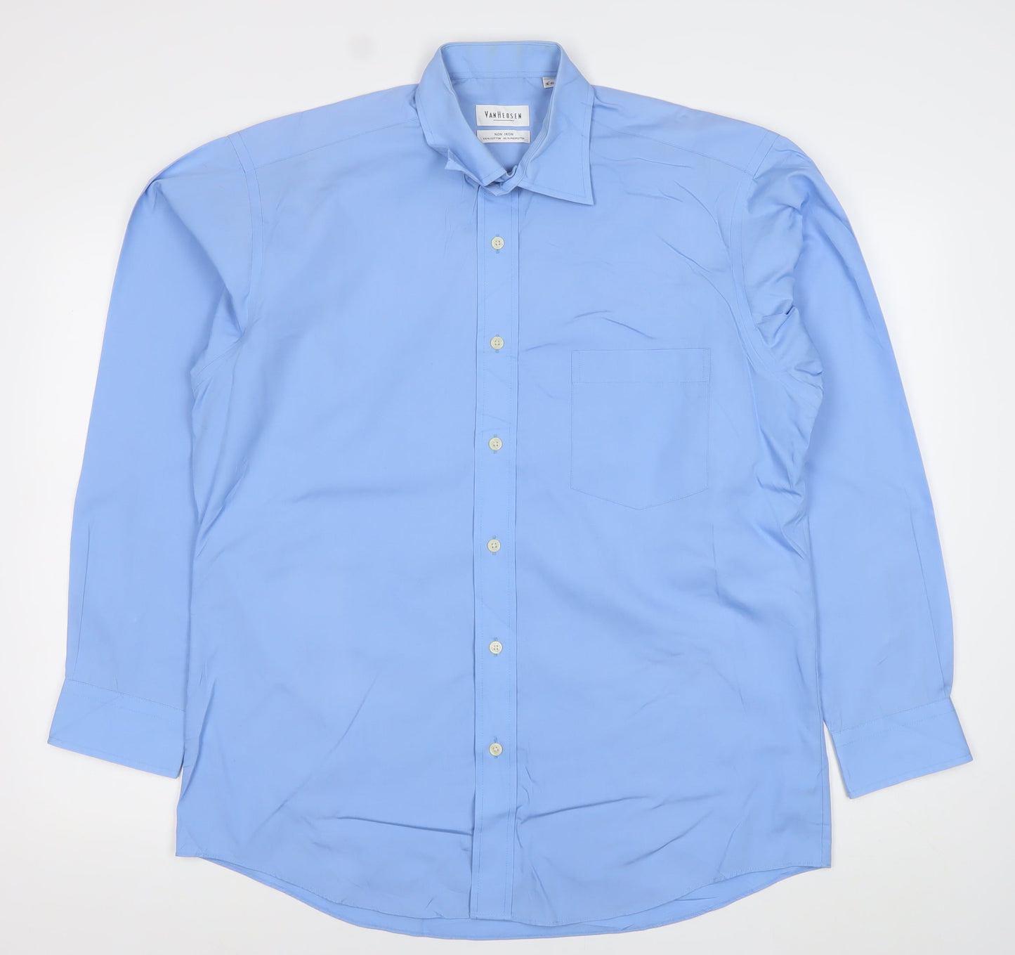 Van Heusen Men’s Blue Long Sleeve Non-Iron Dress Shirt Size L 16” Collar