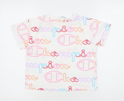 Champion Girls White Graphic Logo T-Shirt Size 12 Years Cotton