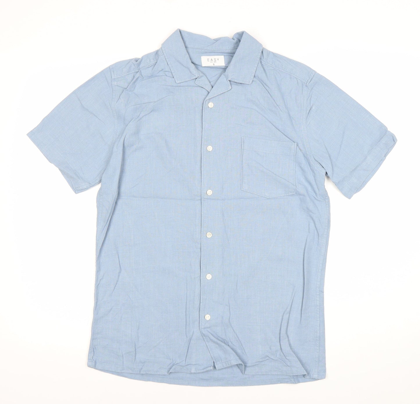 EASY Men’s Blue Linen Blend Short Sleeve Button-Up Shirt S