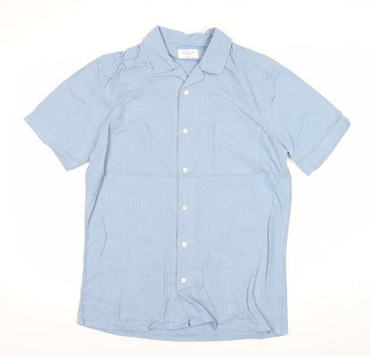 EASY Men’s Blue Linen Blend Short Sleeve Button-Up Shirt S