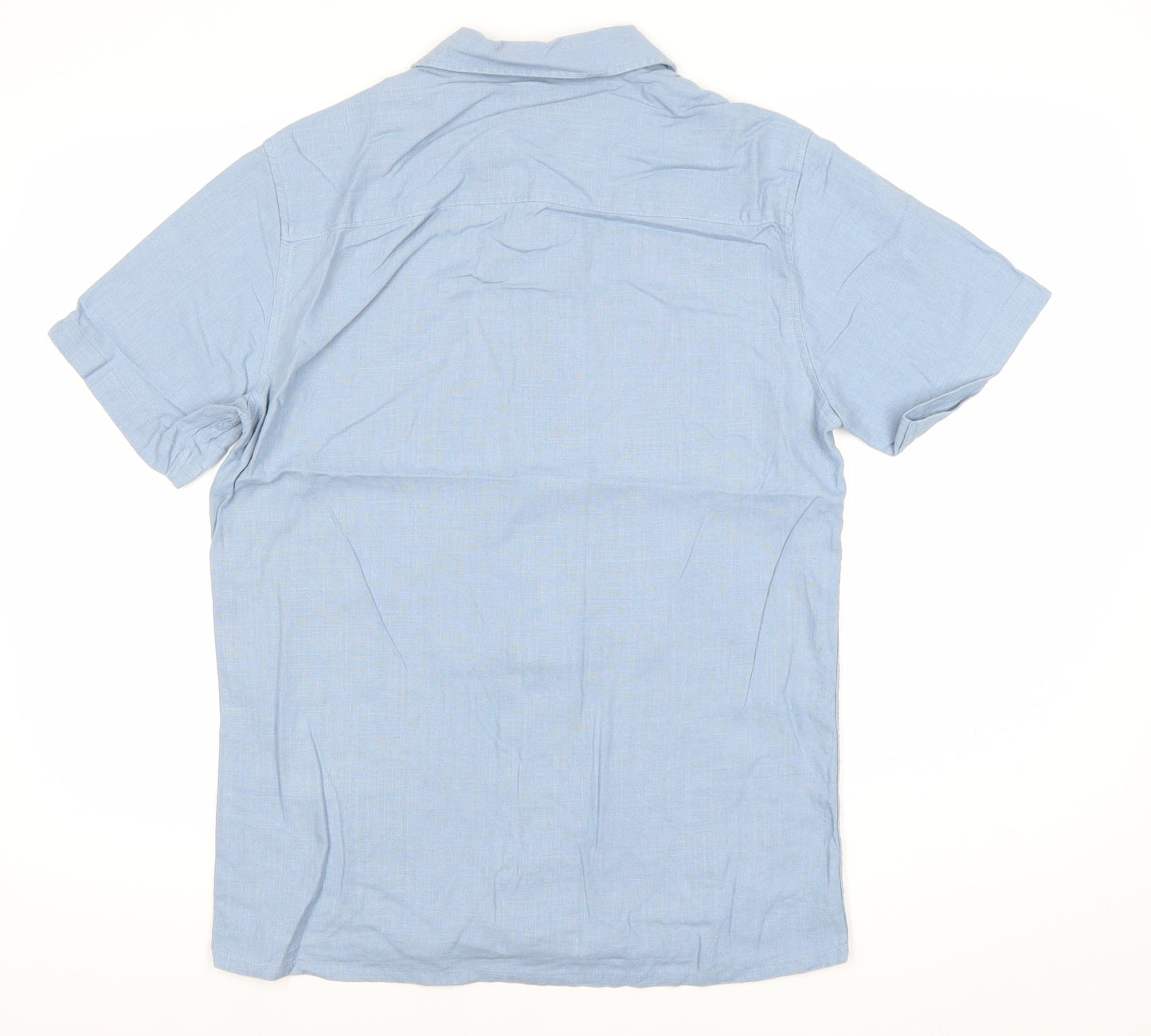 EASY Men’s Blue Linen Blend Short Sleeve Button-Up Shirt S