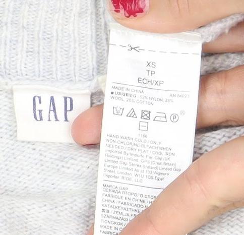 GAP Women’s Grey Wool Cotton Blend XS Pullover Jumper