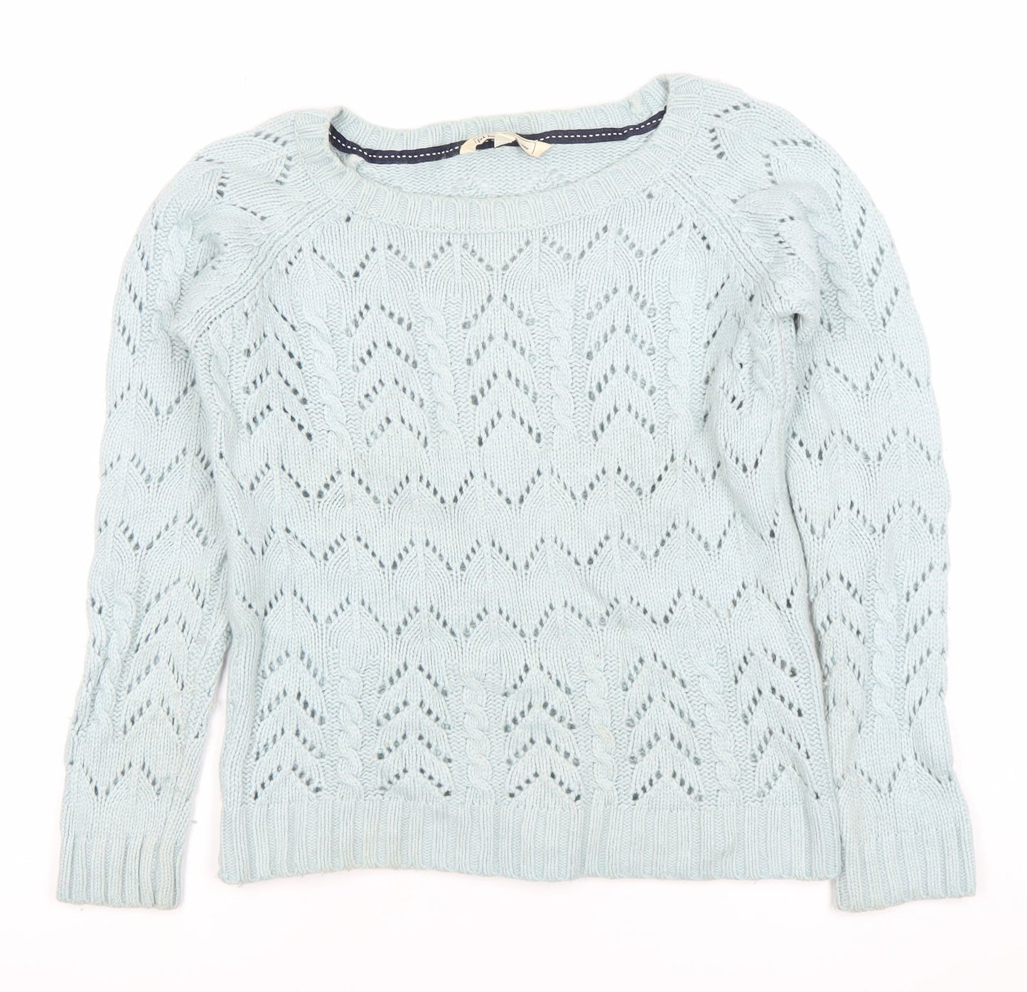 Fat Face Womens Blue Cable Knit Jumper Size 12 Crew Neck