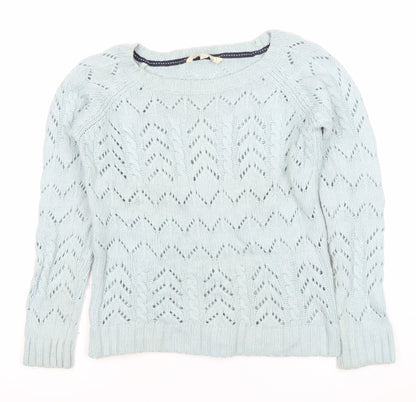 Fat Face Womens Blue Cable Knit Jumper Size 12 Crew Neck