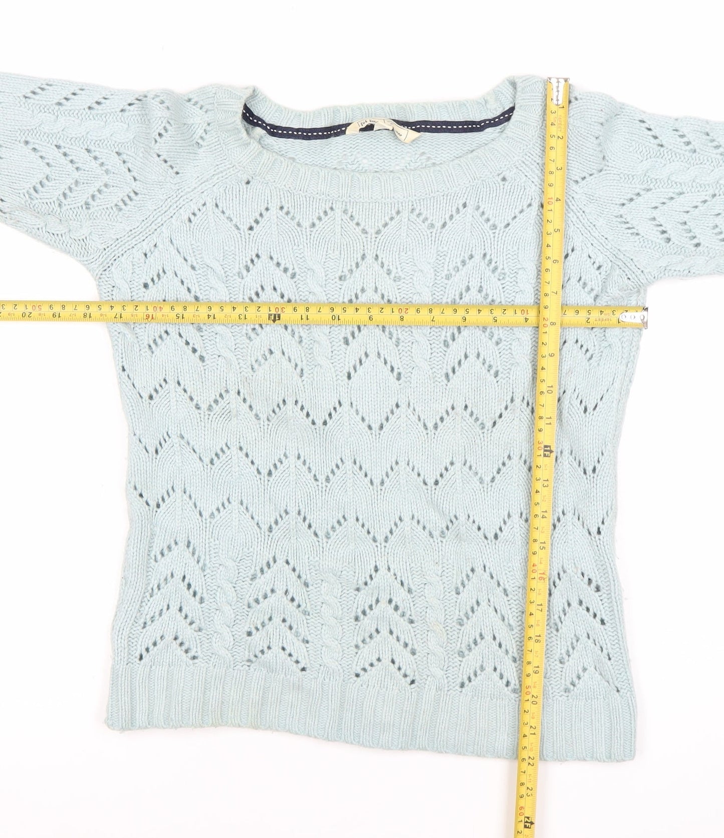 Fat Face Womens Blue Cable Knit Jumper Size 12 Crew Neck