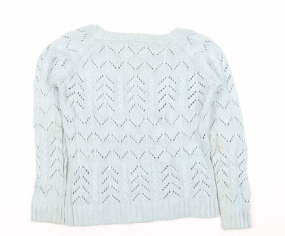 Fat Face Womens Blue Cable Knit Jumper Size 12 Crew Neck