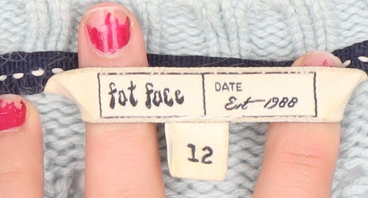Fat Face Womens Blue Cable Knit Jumper Size 12 Crew Neck