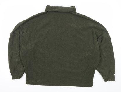 River Island Women’s Green Roll Neck Relaxed Knit Pullover Sweatshirt Size 2