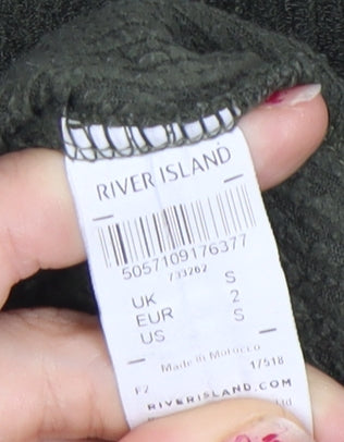 River Island Women’s Green Roll Neck Relaxed Knit Pullover Sweatshirt Size 2