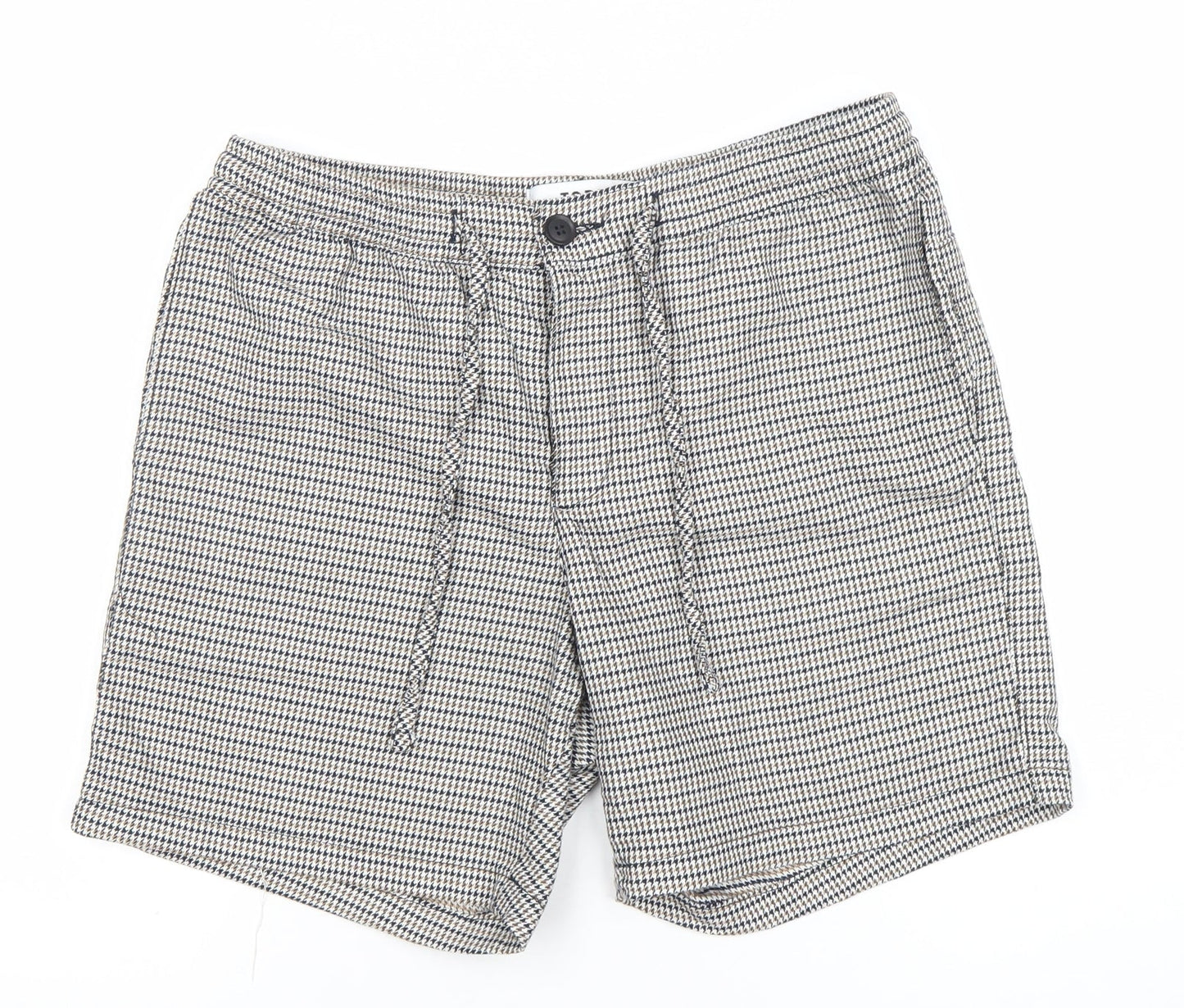 Topman Men's Grey Check Chino Shorts Size W32 Elastic Waist