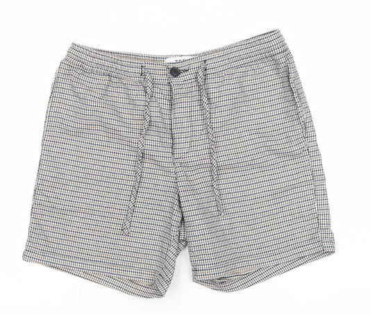 Topman Men's Grey Check Chino Shorts Size W32 Elastic Waist