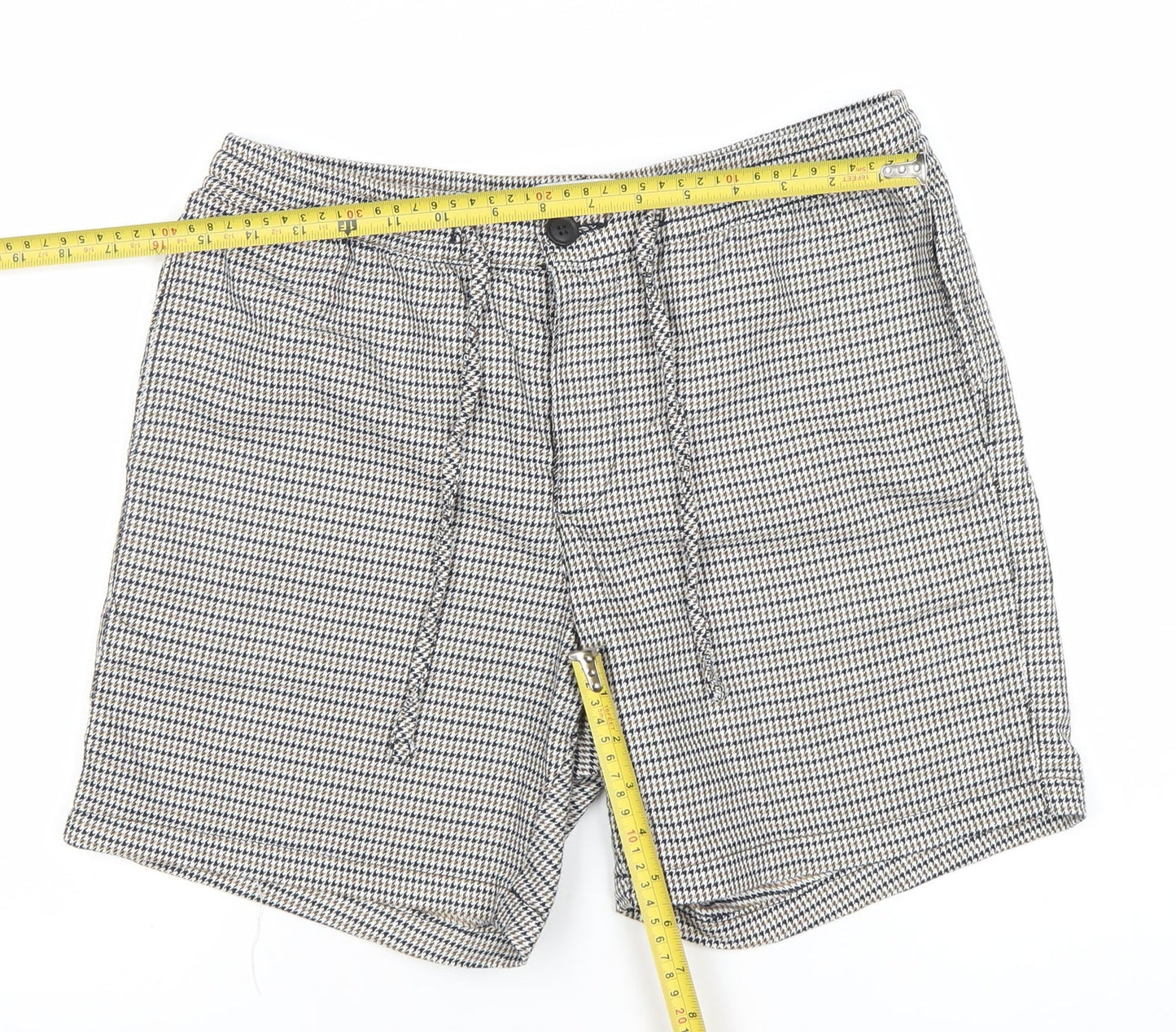 Topman Men's Grey Check Chino Shorts Size W32 Elastic Waist