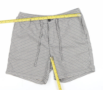 Topman Men's Grey Check Chino Shorts Size W32 Elastic Waist