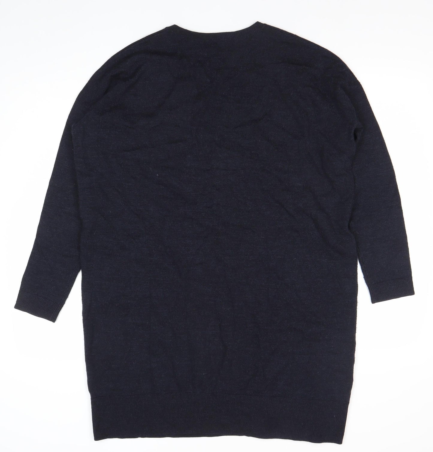 Hobbs Women Black Wool Tunic Jumper Size 12 V-Neck 3/4 Sleeve