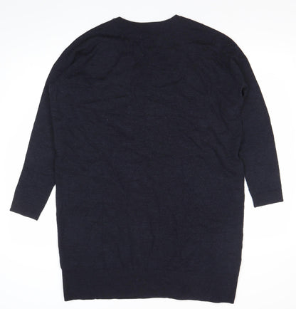 Hobbs Women Black Wool Tunic Jumper Size 12 V-Neck 3/4 Sleeve