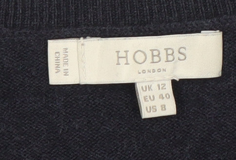 Hobbs Women Black Wool Tunic Jumper Size 12 V-Neck 3/4 Sleeve