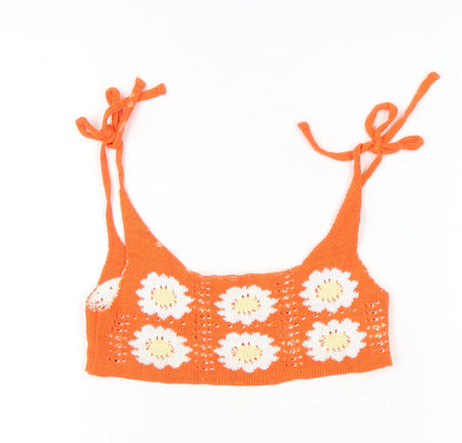 PrettyLittleThing Women’s Orange Floral Knit Crochet Tank Top S