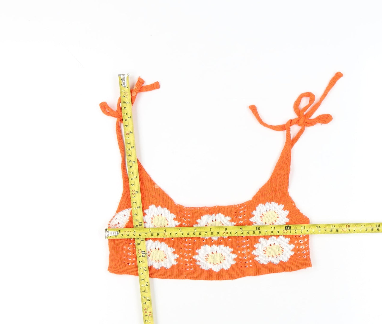 PrettyLittleThing Women’s Orange Floral Knit Crochet Tank Top S