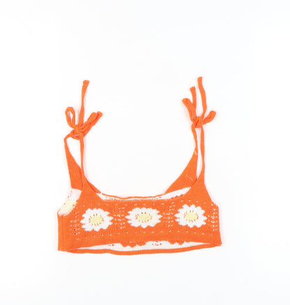 PrettyLittleThing Women’s Orange Floral Knit Crochet Tank Top S