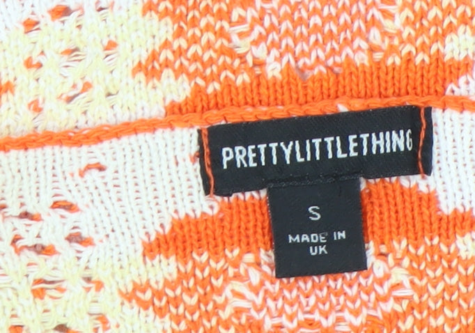 PrettyLittleThing Women’s Orange Floral Knit Crochet Tank Top S