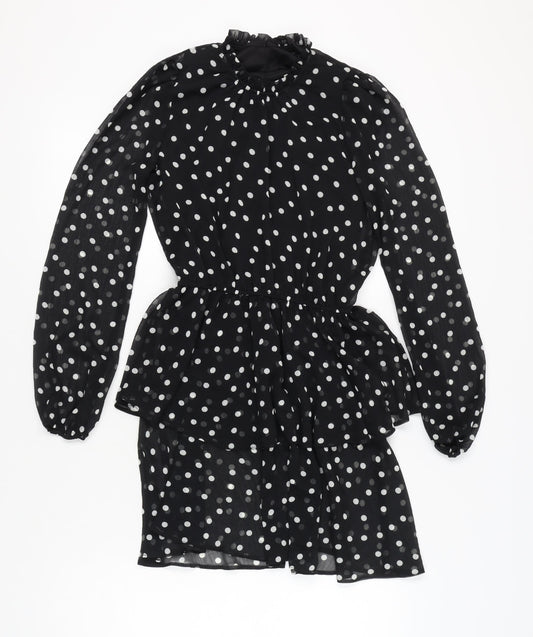 New Look Women Black Polka Dot Short Peplum Dress Size 10
