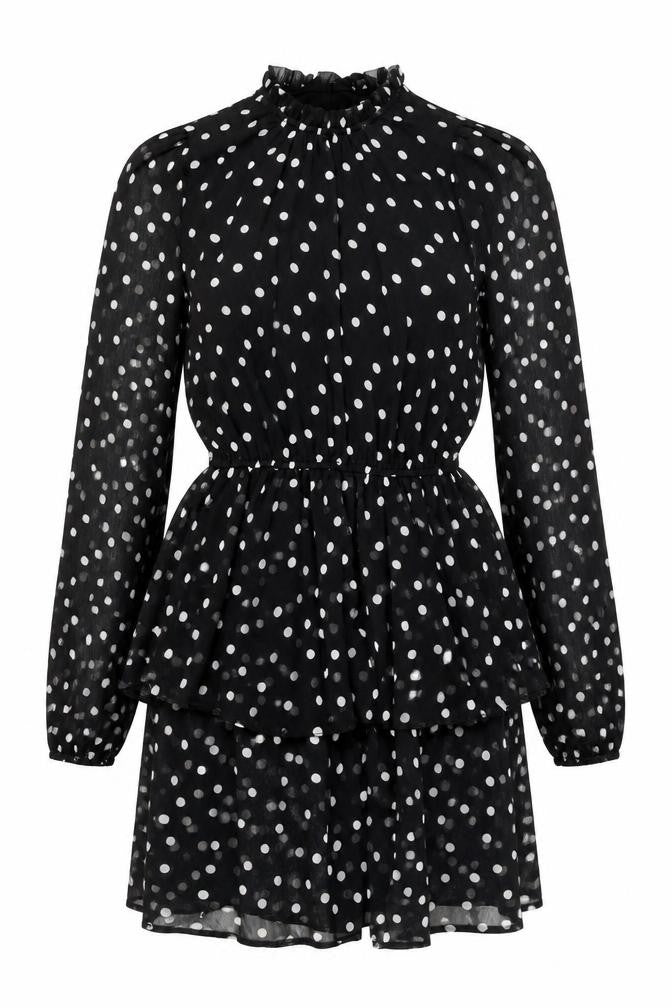 New Look Women Black Polka Dot Short Peplum Dress Size 10