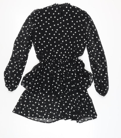 New Look Women Black Polka Dot Short Peplum Dress Size 10