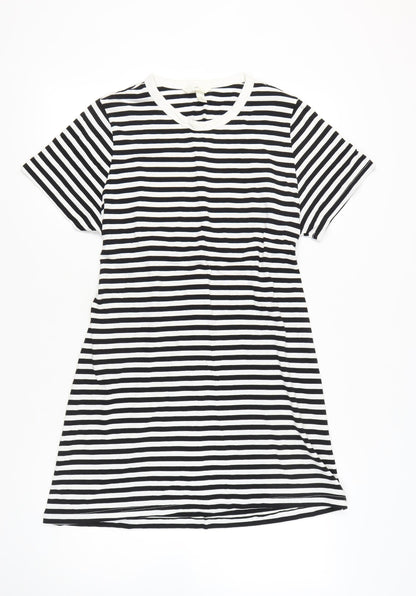 H&M Women’s Black White Striped T-Shirt Dress Size S Knee Length