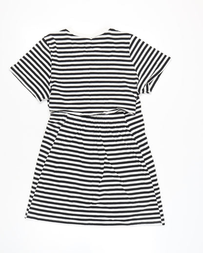 H&M Women’s Black White Striped T-Shirt Dress Size S Knee Length