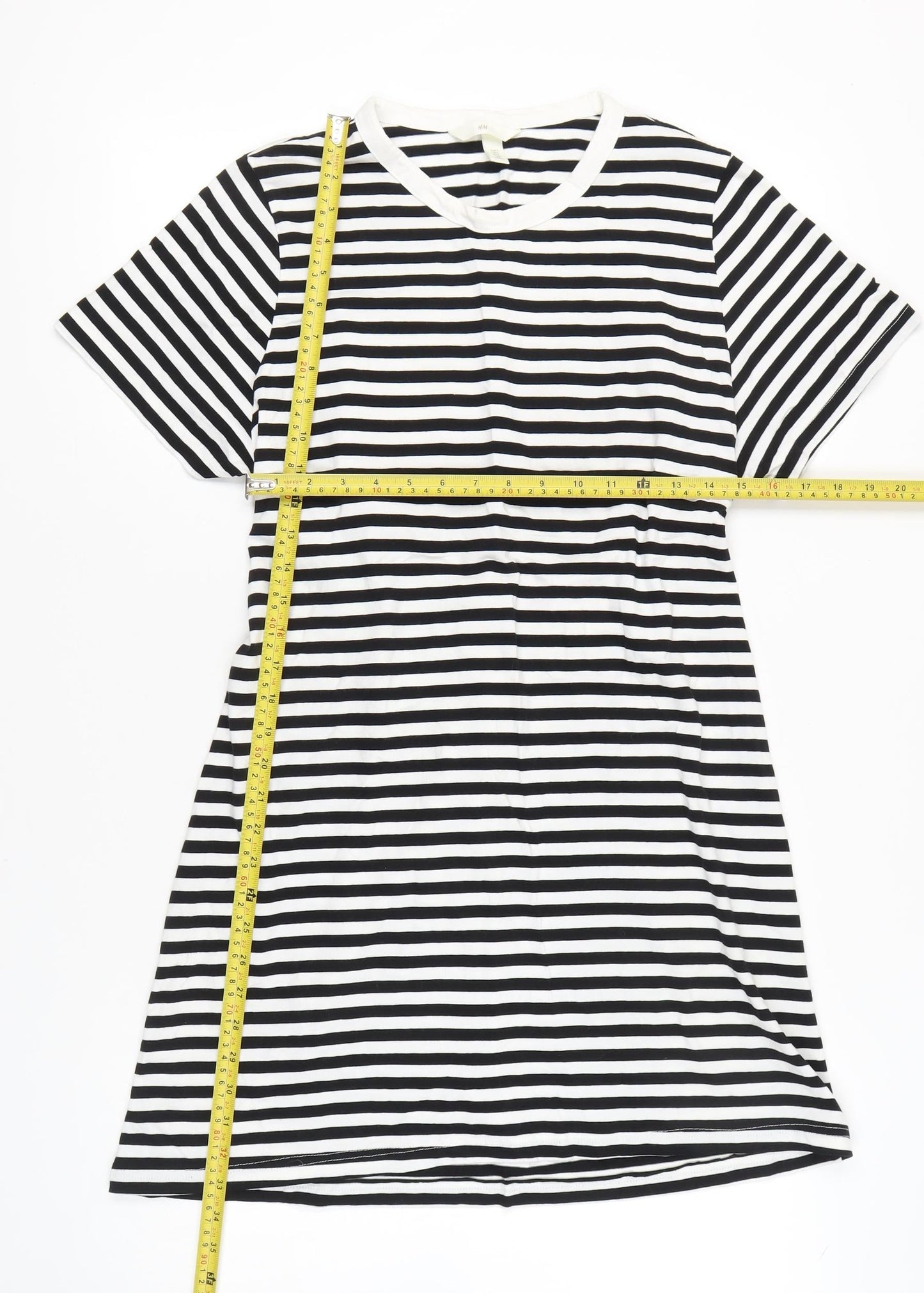 H&M Women’s Black White Striped T-Shirt Dress Size S Knee Length
