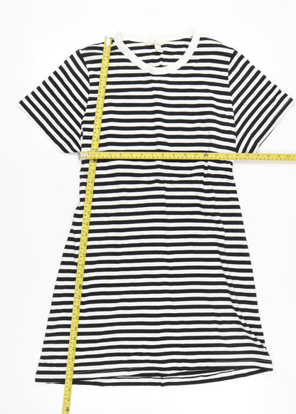 H&M Women’s Black White Striped T-Shirt Dress Size S Knee Length