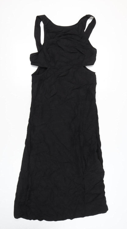 ASOS DESIGN Women’s Black Midi Slip Dress Size 14 Sleeveless Ruched Cut Out