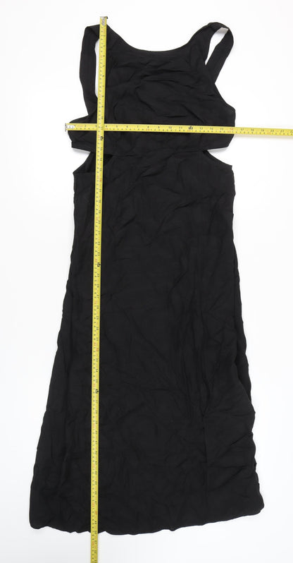 ASOS DESIGN Women’s Black Midi Slip Dress Size 14 Sleeveless Ruched Cut Out