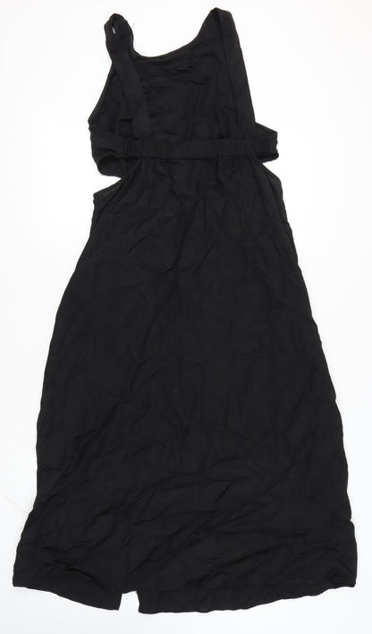 ASOS DESIGN Women’s Black Midi Slip Dress Size 14 Sleeveless Ruched Cut Out