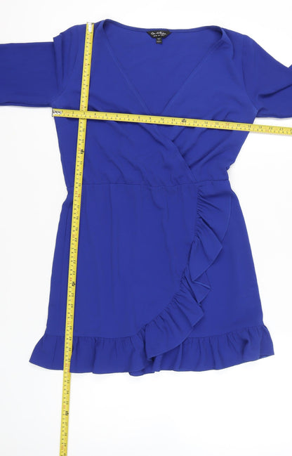 Miss Selfridge Womens Blue Wrap Dress Size 12 Ruffle Bell Sleeve