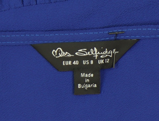 Miss Selfridge Womens Blue Wrap Dress Size 12 Ruffle Bell Sleeve