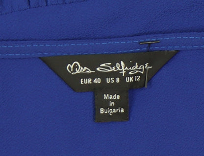 Miss Selfridge Womens Blue Wrap Dress Size 12 Ruffle Bell Sleeve