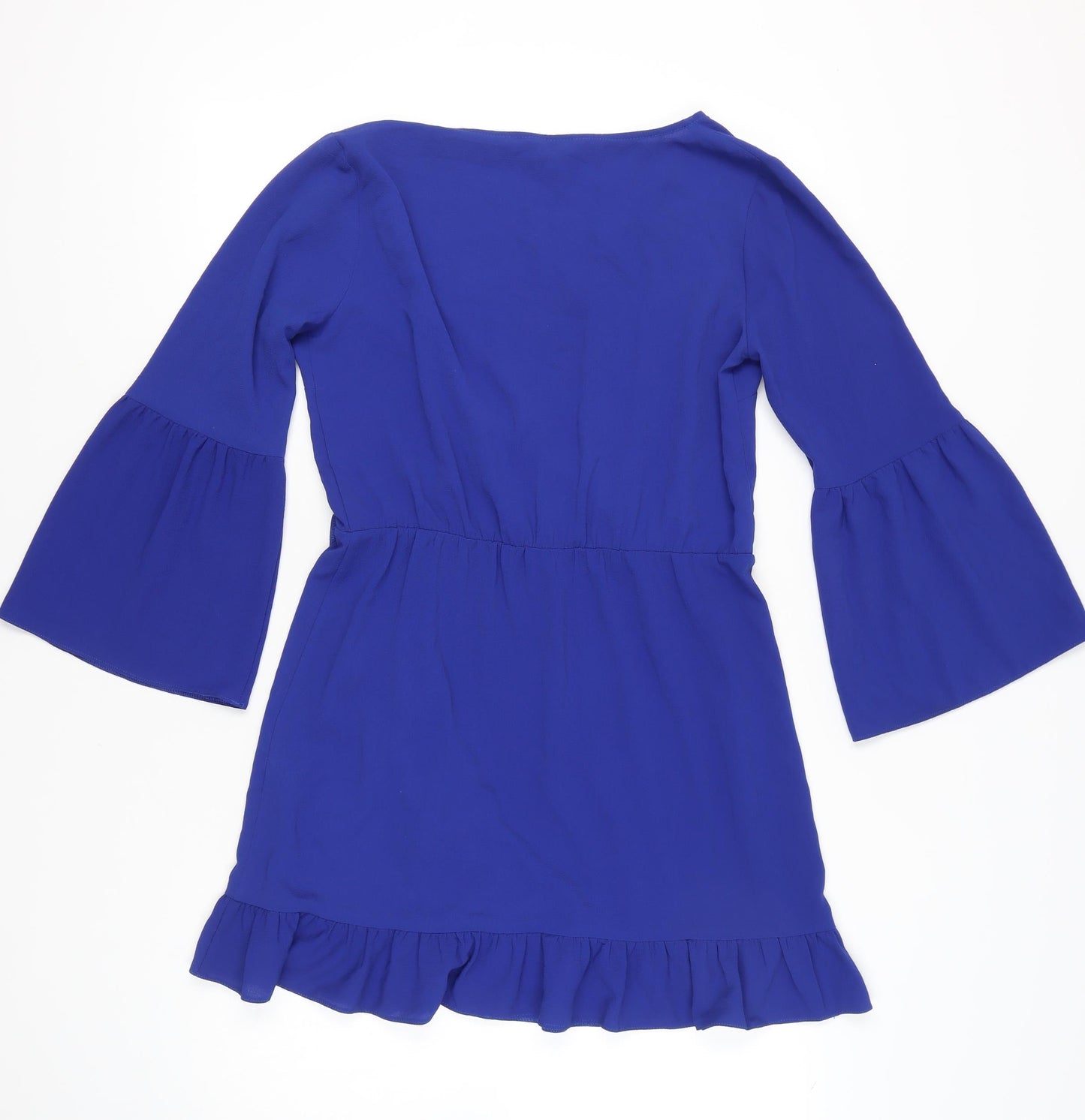 Miss Selfridge Womens Blue Wrap Dress Size 12 Ruffle Bell Sleeve