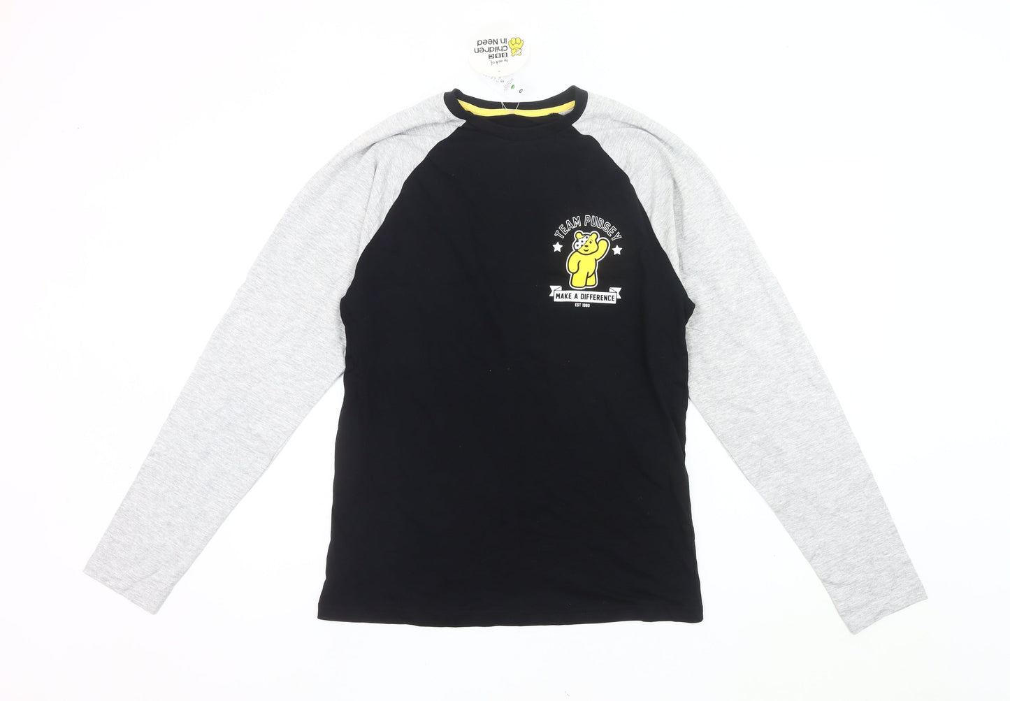 George Men’s Black Grey Pudsey Bear Long Sleeve T-Shirt Size S