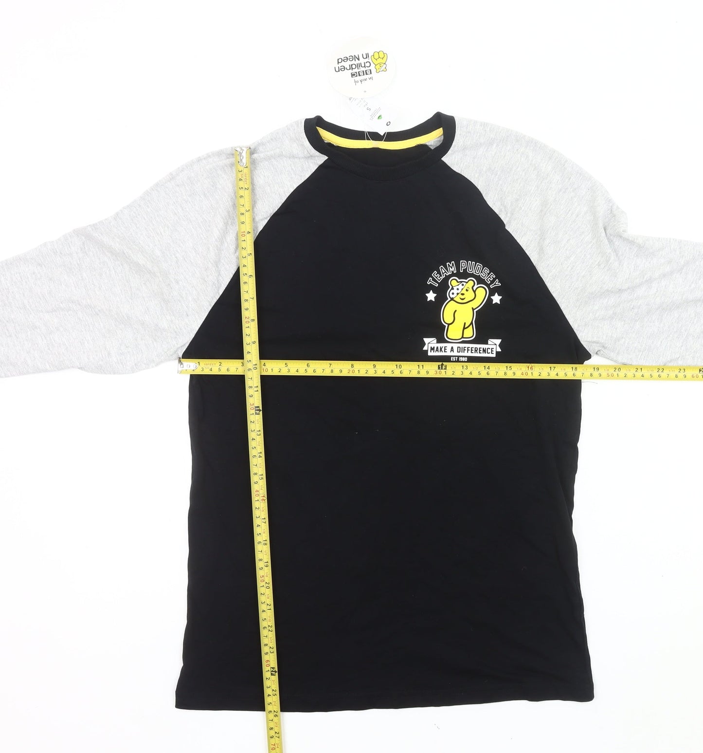 George Men’s Black Grey Pudsey Bear Long Sleeve T-Shirt Size S