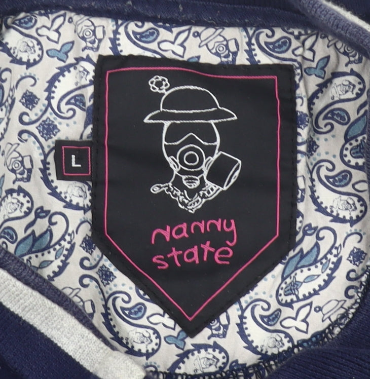 Nanny State Mens Blue Striped Polo Shirt Size L Cotton Short Sleeve