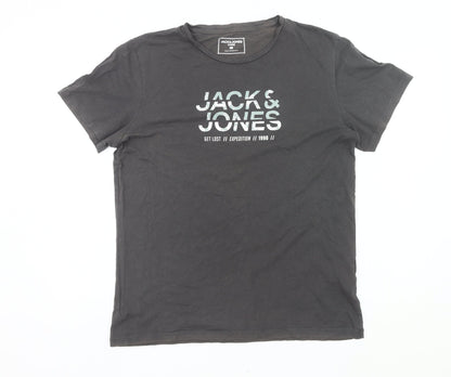 Jack & Jones Men’s Black Graphic Print Crew Neck T-Shirt Size L