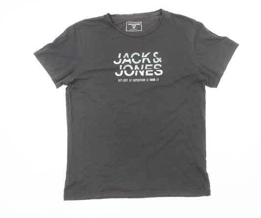 Jack & Jones Men’s Black Graphic Print Crew Neck T-Shirt Size L
