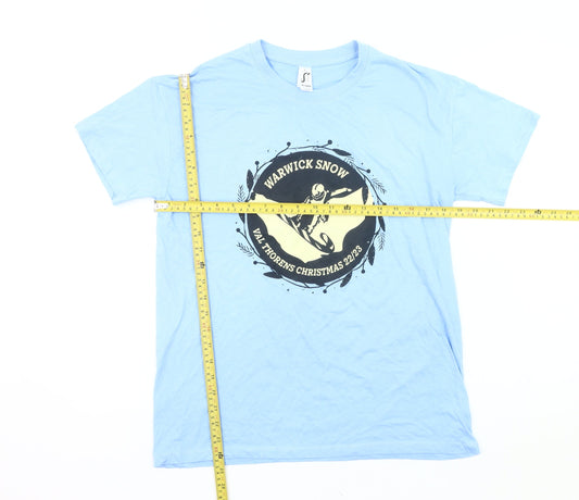 Sol's Warwick Snow Blue Men's Ski Graphic Cotton T-Shirt Size S
